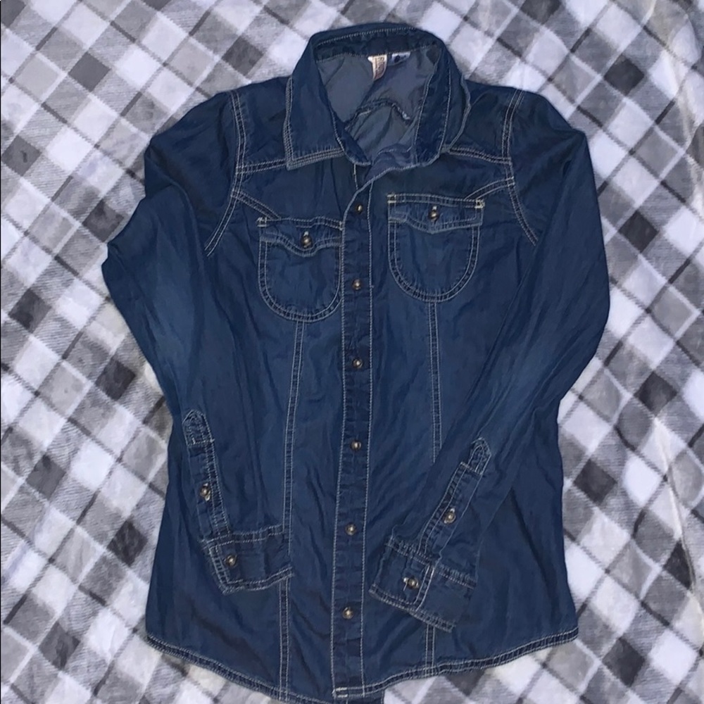 Denim Jean button down long sleeve shirt